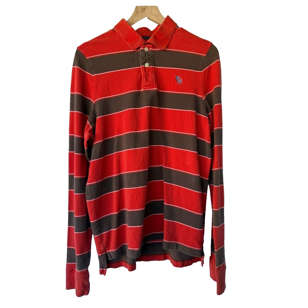 Abercrombie & Fitch‎ Muscle Polo Shirt Mens Size XL Red Brown Striped Y2K Preppy